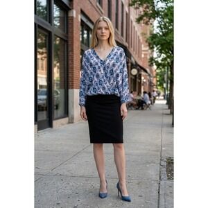 Andree by Unit Womens Medium Blue Pink Ikat Medallion Surplice Dolman Blouse NWT
